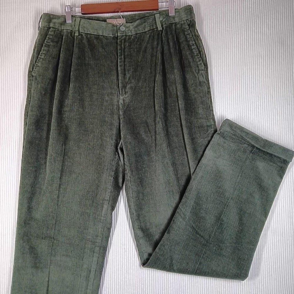 Scandia Woods Pants Mens 36XL Green Corduroy Pleated Classic Fit Casual Trousers
